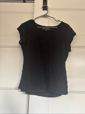 Karl Lagerfeld Black Lace Cap-Sleeve Blouse